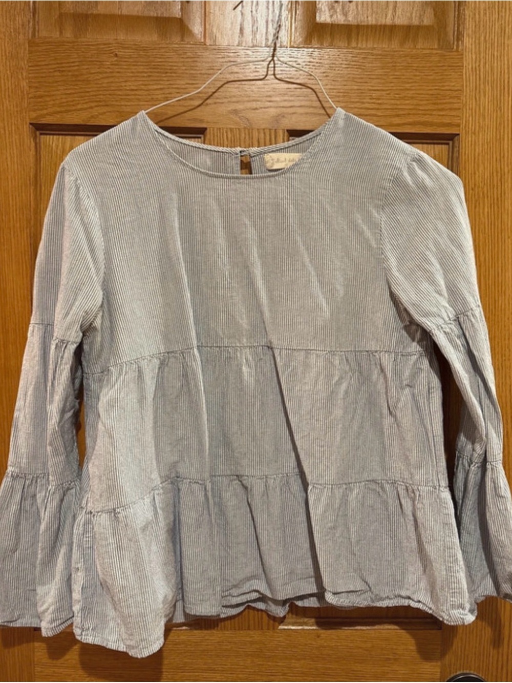 Altar'd State Light Blue Pinstripe Tiered Peplum Blouse